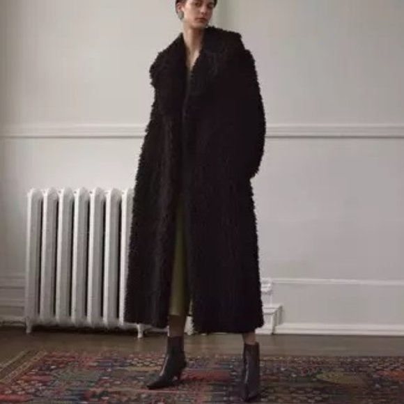 NWOT TOPSHOP LONG FAUX FUR SHERPA COAT -BLACK - Picture 6 of 6